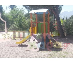 Σύνθετο όργανο παιδικής χαράς με ράμπες αναρριχήσεις και τσουλήθρα
